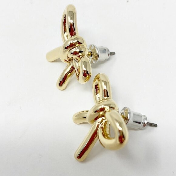 Gold Tone Bow Stud Earrings - Picture 5 of 6